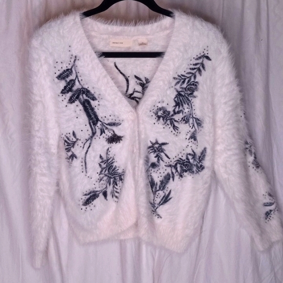 AnthropologieSleeping on Snow Sz MP Wool Blend cardigan Sweater beads em… - Picture 1 of 9